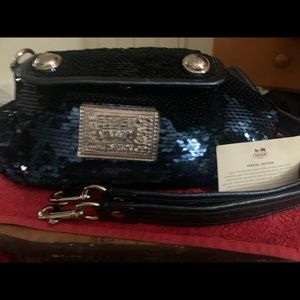 Spl Ed Coach Poppy Blue Sequined Crossbody !RARE!